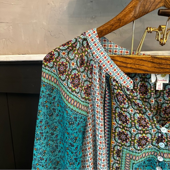 Anthropologie Fig & Flower Blouse Peasant Boho Tunic Top Semi Sheer Size XL - Picture 3 of 13